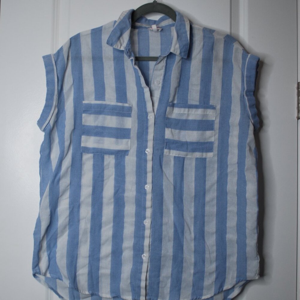 Medium Blue/White Striped "Wanna B" Button up.